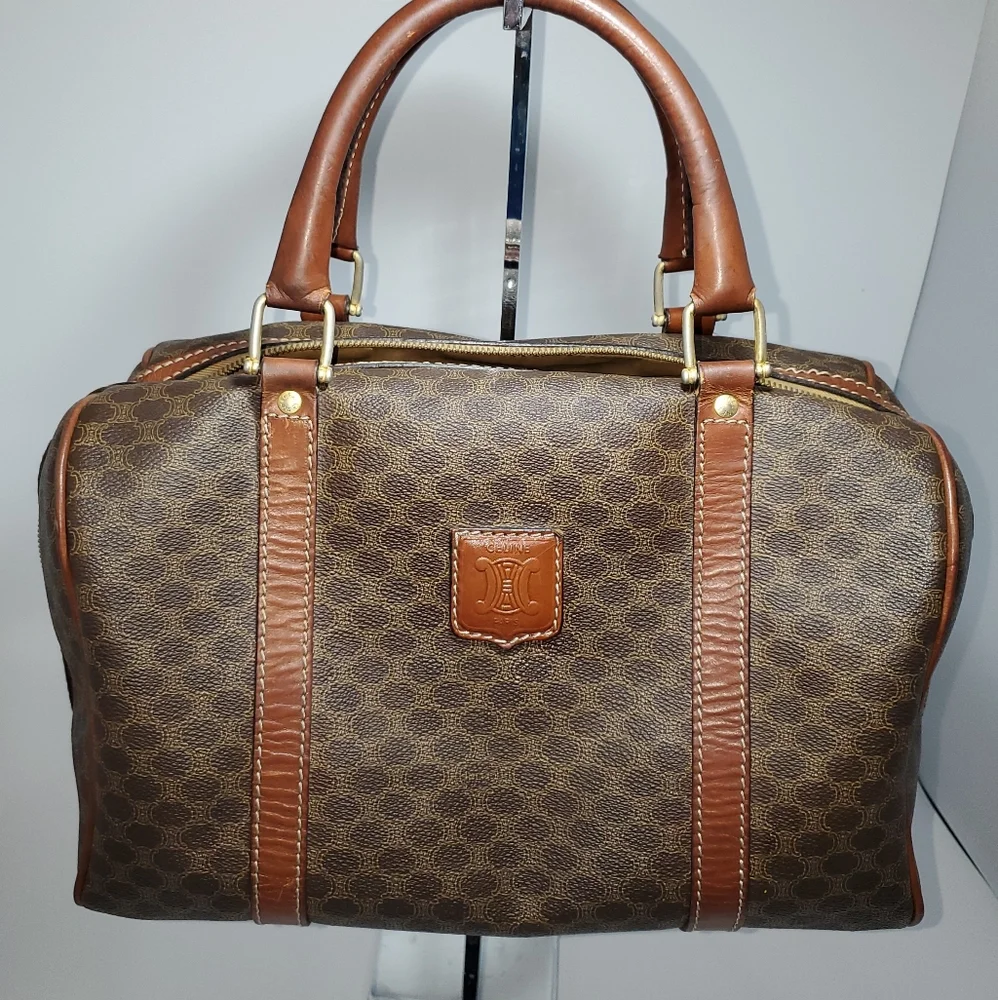 Celine Vintage Boston Bag  in Brown Macadame Coated  Canvas . - Picture 12 of 13